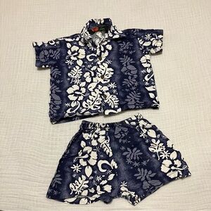 Ali'i Fashions Hawaii Boys Blue Hawaiian Button Up Shirt & Short Set